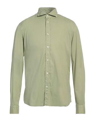 MASTRICAMICIAI Solid color shirt Sage green 97% Cotton, 3% Elastane
