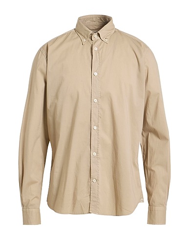 MASTRICAMICIAI Solid color shirt Beige 97% Cotton, 3% Elastane