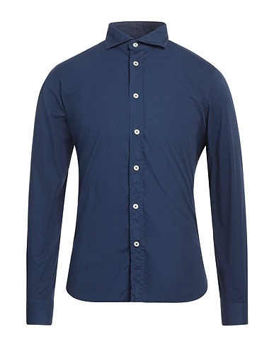 MASTRICAMICIAI Solid color shirt Navy 97% Cotton, 3% Elastane