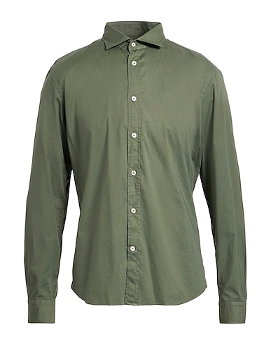 MASTRICAMICIAI Chemise de couleur unie VERDE MILITARE 97% Coton, 3% Élasthanne