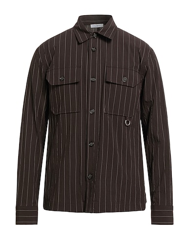 PAOLO PECORA Striped shirt Dark brown 98% Cotton, 2% Elastane