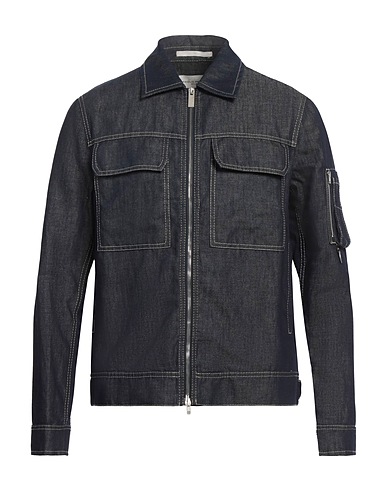PAOLO PECORA Denim jacket Blue 70% Cotton, 30% Linen