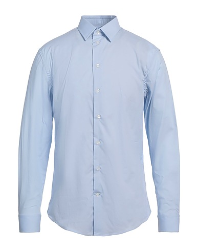 EMPORIO ARMANI Solid colour shirt Sky blue 97% Cotton, 3% Elastane