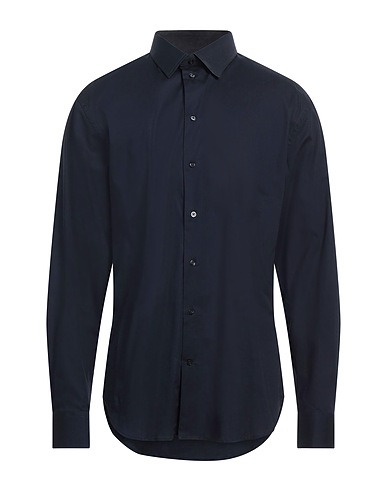EMPORIO ARMANI Solid colour shirt Midnight blue 97% Cotton, 3% Elastane