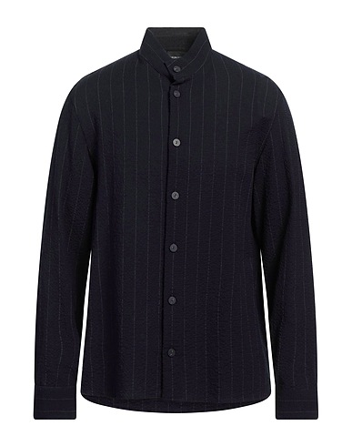 EMPORIO ARMANI Striped shirt Midnight blue 97% Virgin Wool, 3% Elastane
