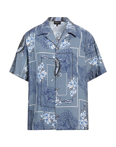 EMPORIO ARMANI Patterned shirt Light blue 83% Modal, 17% Polyester