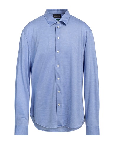 EMPORIO ARMANI Solid color shirt Azure 57% Virgin Wool, 43% Lyocell