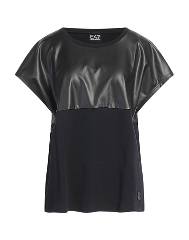 EA7 T-shirt Black 100% Cotton, Polyester, Elastane, Polyurethane coated