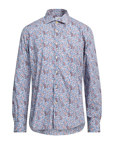 EDIZIONI LIMONAIA Patterned shirt Blue 97% Cotton, 3% Elastane