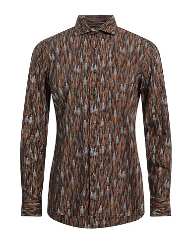 TINTORIA MATTEI 954 Patterned shirt Dark brown 100% Cotton