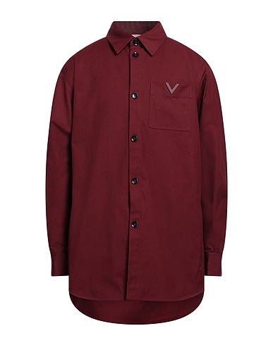 VALENTINO GARAVANI Solid colour shirt Burgundy 98% Cotton, 2% Elastane