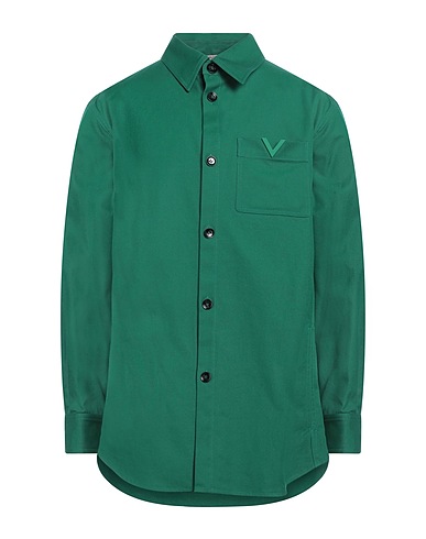 VALENTINO GARAVANI Solid color shirt Emerald green 98% Cotton, 2% Elastane