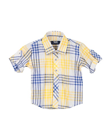 MANUELL & FRANK Patterned shirt Yellow 55% Linen, 45% Cotton