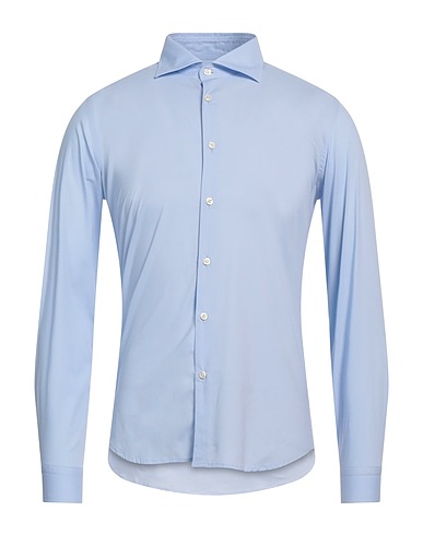 MANUEL RITZ Solid color shirt Light blue 97% Cotton, 3% Elastane