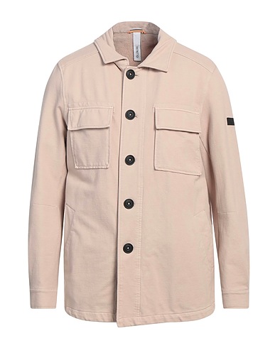 DISTRETTO 12 Solid colour shirt Beige 95% Cotton, 5% Elastane