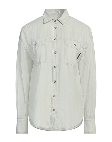 BRUNELLO CUCINELLI Linen shirt Light green 62% Linen, 38% Cotton, Brass