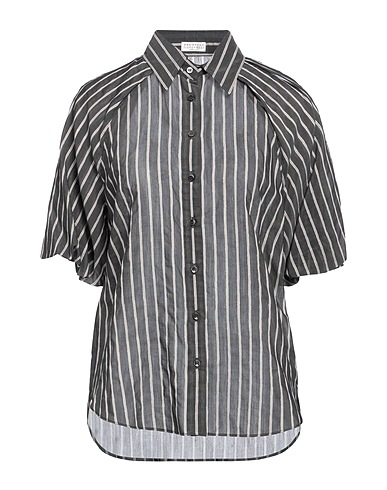 BRUNELLO CUCINELLI Striped shirt Charcoal 73% Cotton, 25% Silk, 1% Polyamide, 1% Metallic Polyester, Brass