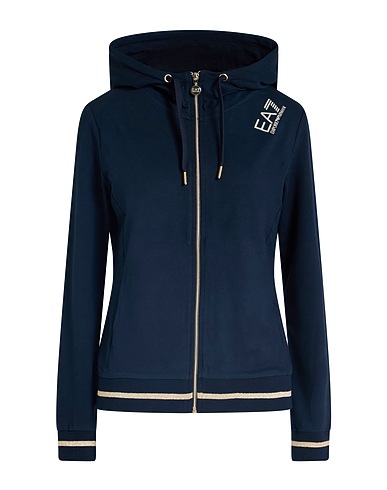 EA7 Hooded track jacket BLU NOTTE 95% Cotton, 5% Elastane, Polyester, Metallic fiber
