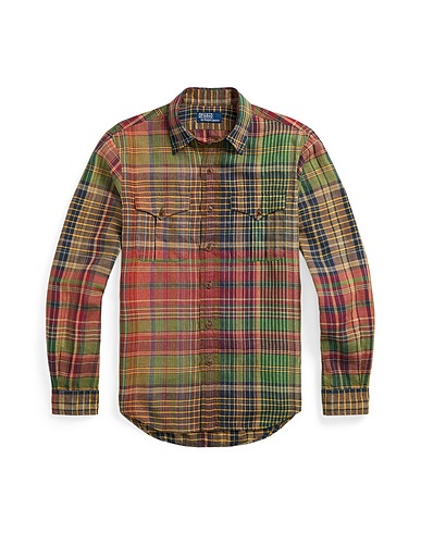 POLO RALPH LAUREN Checked shirt CLASSIC FIT PLAID LINEN WORKSHIRT
 Brick red 100% Linen