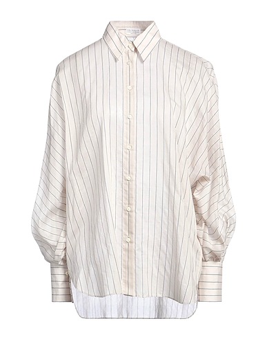 BRUNELLO CUCINELLI Striped shirt Off white 73% Cotton, 25% Silk, 1% Polyamide, 1% Metallic Polyester