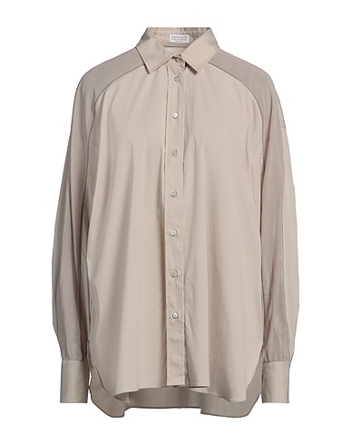 BRUNELLO CUCINELLI Patterned shirts & blouses Beige 72% Cotton, 23% Polyamide, 5% Textile fibres, Brass, Ecobrass