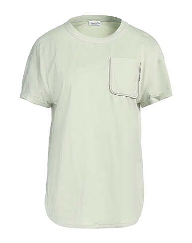 BRUNELLO CUCINELLI T-shirt Light green 100% Cotton, Silk, Elastane, Brass