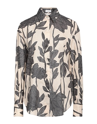 BRUNELLO CUCINELLI Floral shirts & blouses Beige 100% Cotton, Brass