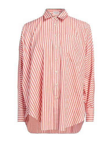 BRUNELLO CUCINELLI Striped shirt Salmon pink 81% Cotton, 19% Silk, Brass
