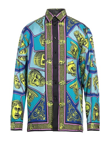 VERSACE Patterned shirt Sky blue 100% Silk
