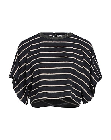 BRUNELLO CUCINELLI Crop top Midnight blue 90% Linen, 5% Viscose, 4% Elastane, 1% Metallic fiber