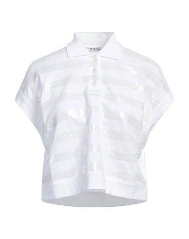 BRUNELLO CUCINELLI Polo shirts BIANCO 100% Cotton, Polyester