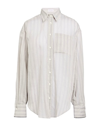 BRUNELLO CUCINELLI Striped shirt Grey 74% Cotton, 26% Silk, Brass, Ecobrass