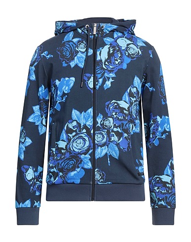 BIKKEMBERGS Hooded track jacket  Navy blue 100% Cotton, Elastane