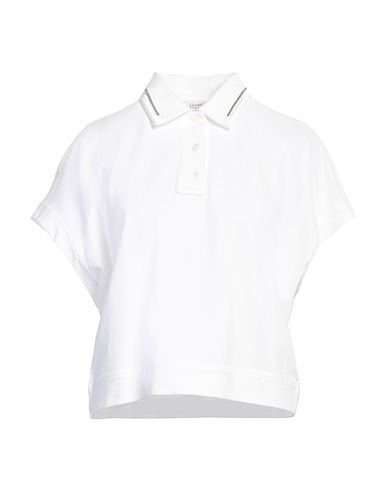 BRUNELLO CUCINELLI Polo Bianco 100% Cotone, Seta, Elastan