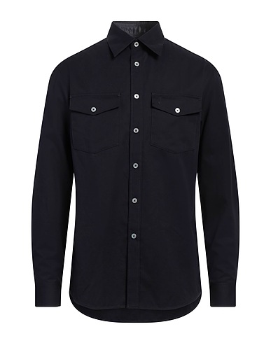 DUNHILL Solid colour shirt Midnight blue 95% Cotton, 5% Cashmere, Viscose