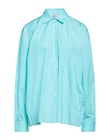 LANEUS Solid color shirts & blouses Turquoise 97% Cotton, 3% Elastane