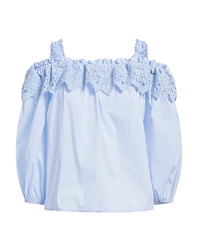 LIU •JO Off-the-shoulder top Sky blue 72% Cotton, 25% Polyamide, 3% Elastane, Polyester