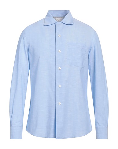 BRUNELLO CUCINELLI Solid color shirt Light blue 100% Cotton