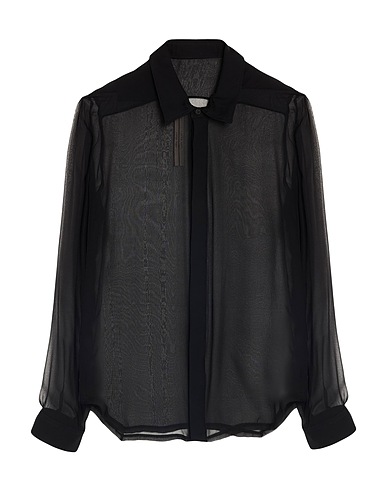 RICK OWENS Solid colour shirt Black 100% Silk, Buffalo Horn