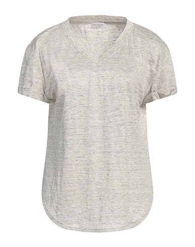BRUNELLO CUCINELLI Basic T-Shirt Light grey 81% Linen, 19% Silk, Acetate, Ecobrass