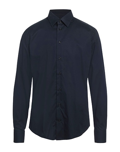 EMPORIO ARMANI Solid colour shirt Midnight blue 97% Cotton, 3% Elastane