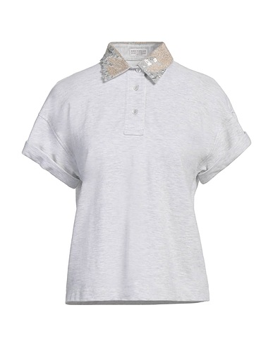 BRUNELLO CUCINELLI Poloshirt Hellgrau 100% Baumwolle, Leinen, Seide, Polyester, Metallisiertes Polyester