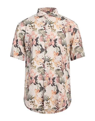 XACUS Hemd mit Muster Beige 100% Leinen