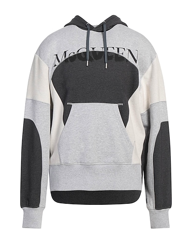 MCQUEEN Hooded track jacket  Light grey 100% Cotton, Elastane