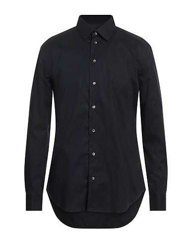 EMPORIO ARMANI Solid color shirt Black 97% Cotton, 3% Elastane
