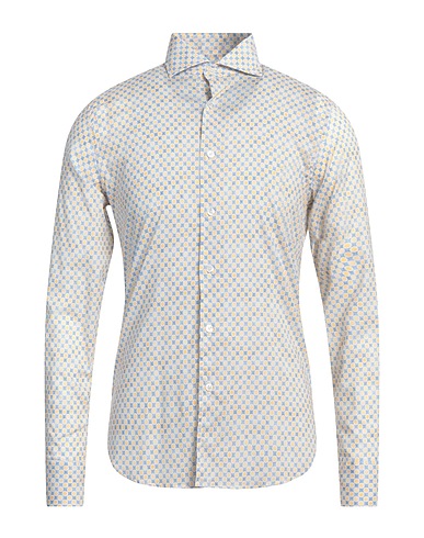 FEDELI Patterned shirt Yellow 95% Cotton, 5% Elastane
