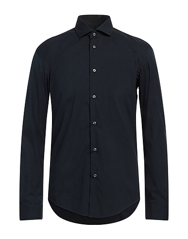 BRIAN DALES Solid colour shirt Midnight blue 80% Cotton, 15% Polyamide, 5% Elastane