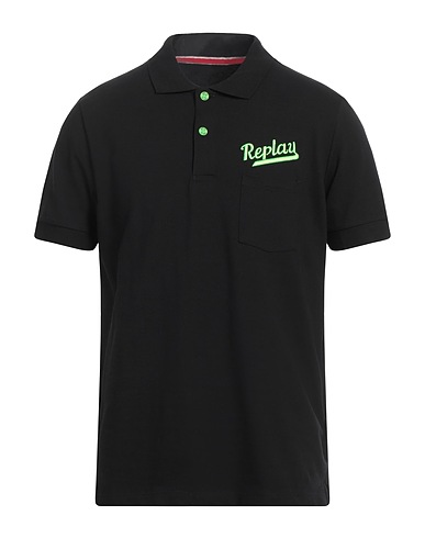 REPLAY Polo shirt Black 95% Cotton, 5% Elastane