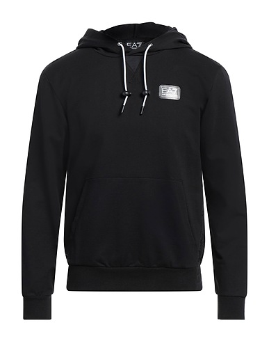 EA7 Hooded track jacket  Black 100% Cotton, Polyamide, Elastane