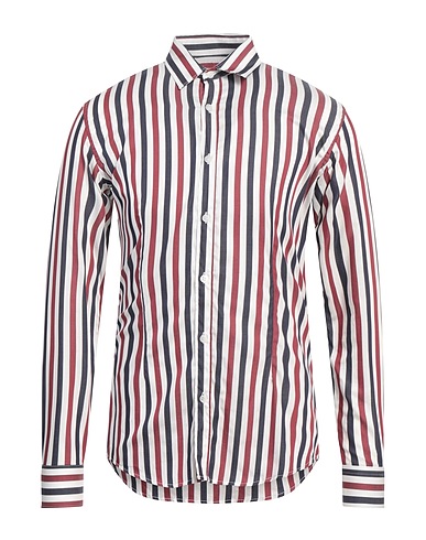 GREY DANIELE ALESSANDRINI Striped shirt Burgundy 75% Cotton, 22% Polyamide, 3% Elastane